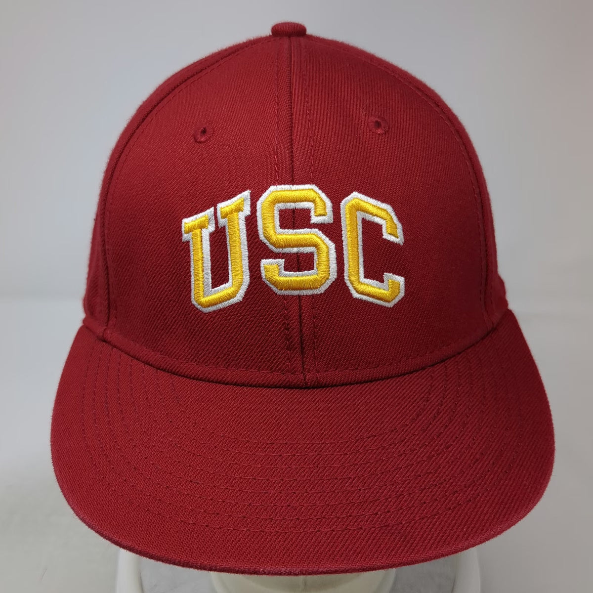 USC Trojans NCAA Red Hat Cap 7 3/8 Fitted Gray Undervisor Helmet Logo Embroidery