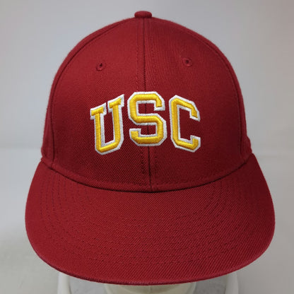 USC Trojans NCAA Red Hat Cap 7 3/8 Fitted Gray Undervisor Helmet Logo Embroidery