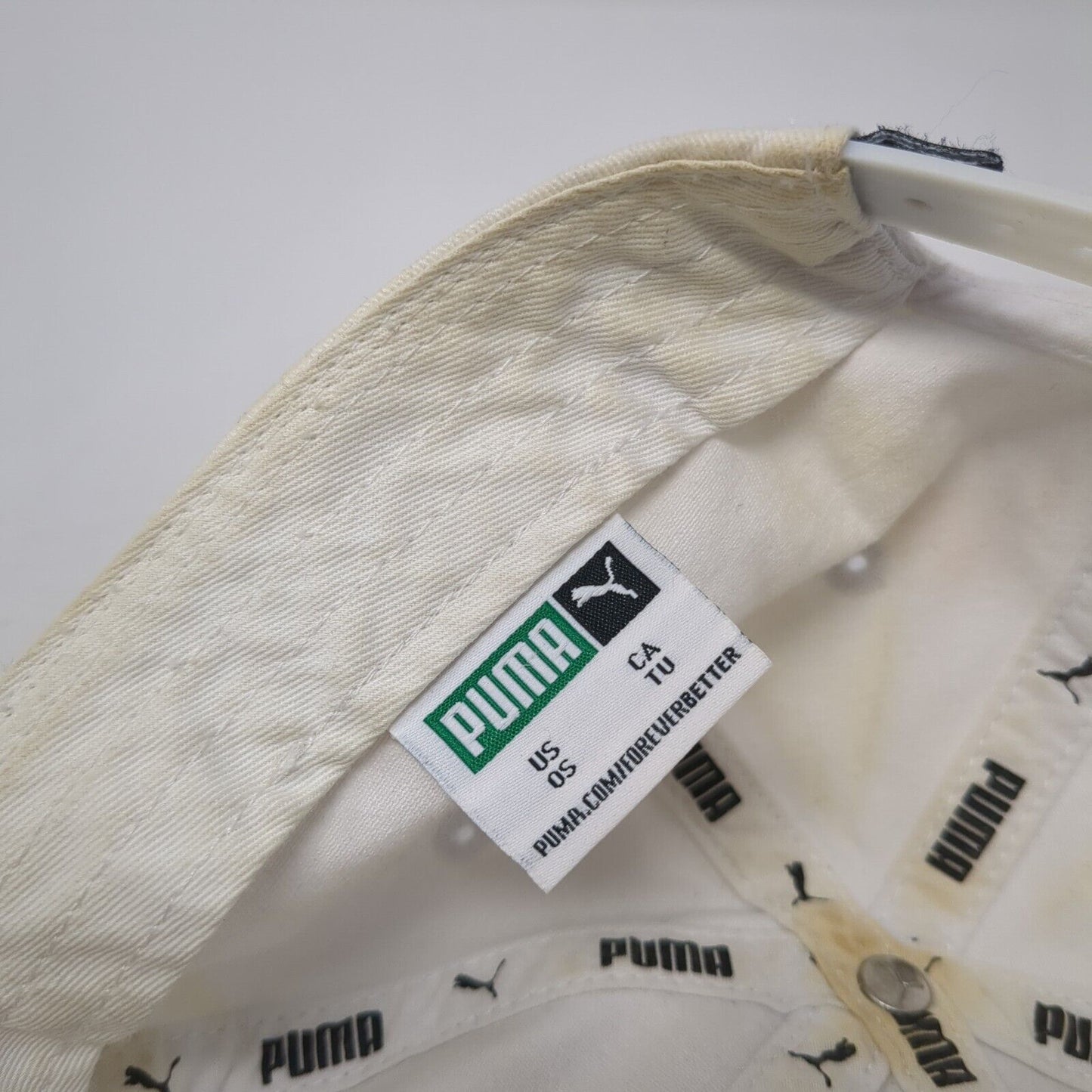 Puma Logo Snapback Hat White One Size Adjustable Solid Vent Holes Outdoor