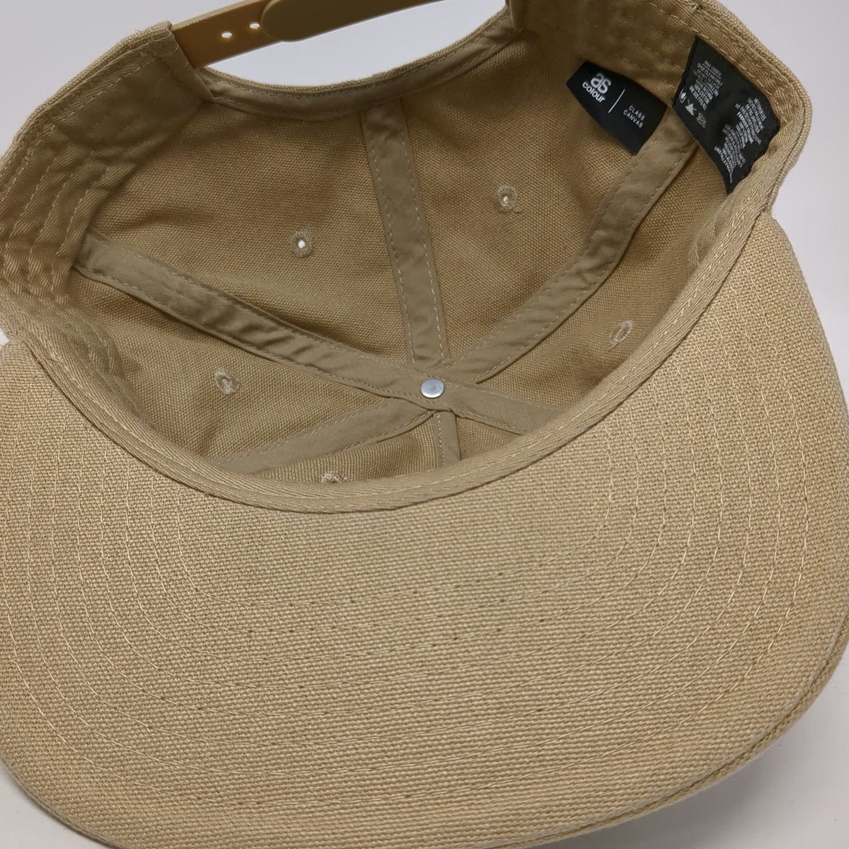 AS Colour 5 Panel Beige One Size Snapback Canvas Embroidered Logo Flat Brim Hat