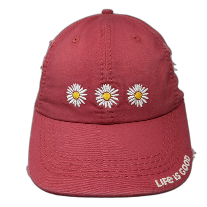 Life is Good Baseball Cap Red One Size Daisy Embroidered Cotton Slideback Hat