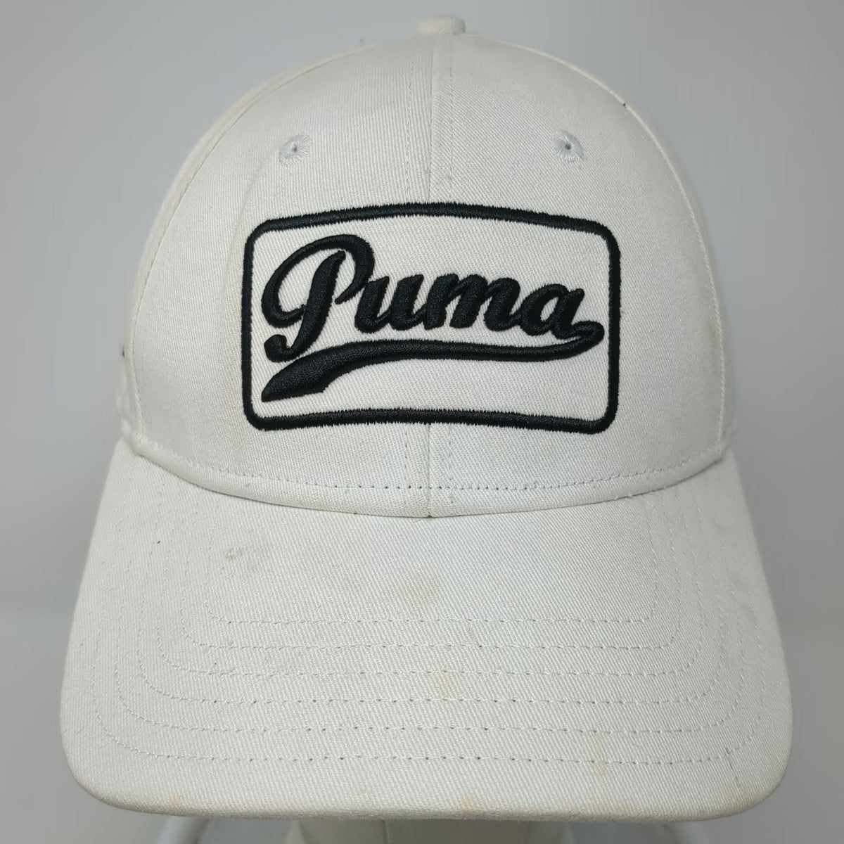 Puma Baseball Cap White One Size Adjustable Hat Script Patch Embroidered Logo