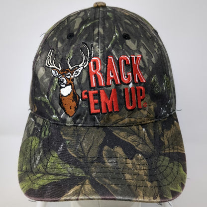 Green Camouflage Baseball Cap OSFM Rack Em Up Buck Deer Hunting Strapback Hat