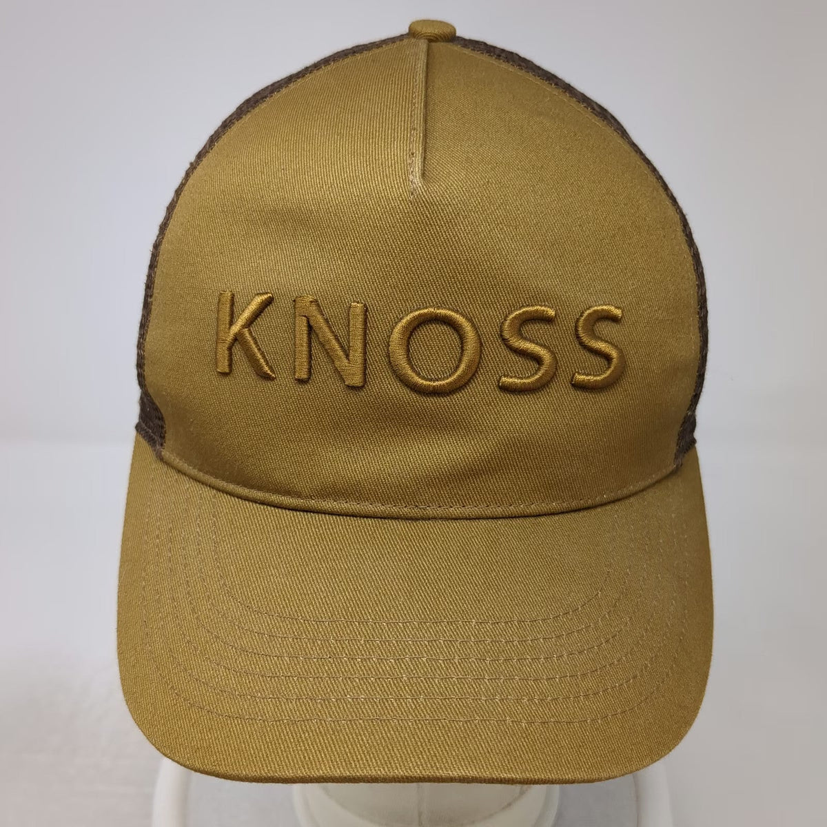 Knoss Brown Trucker Hat One Size Snapback Mesh Back Structured 3D Logo Tech 360