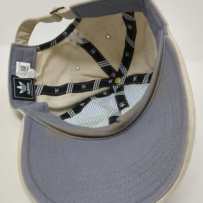 Adidas Baseball Cap Beige White One Size Trefoil Logo Slideback Pinstripe Hat
