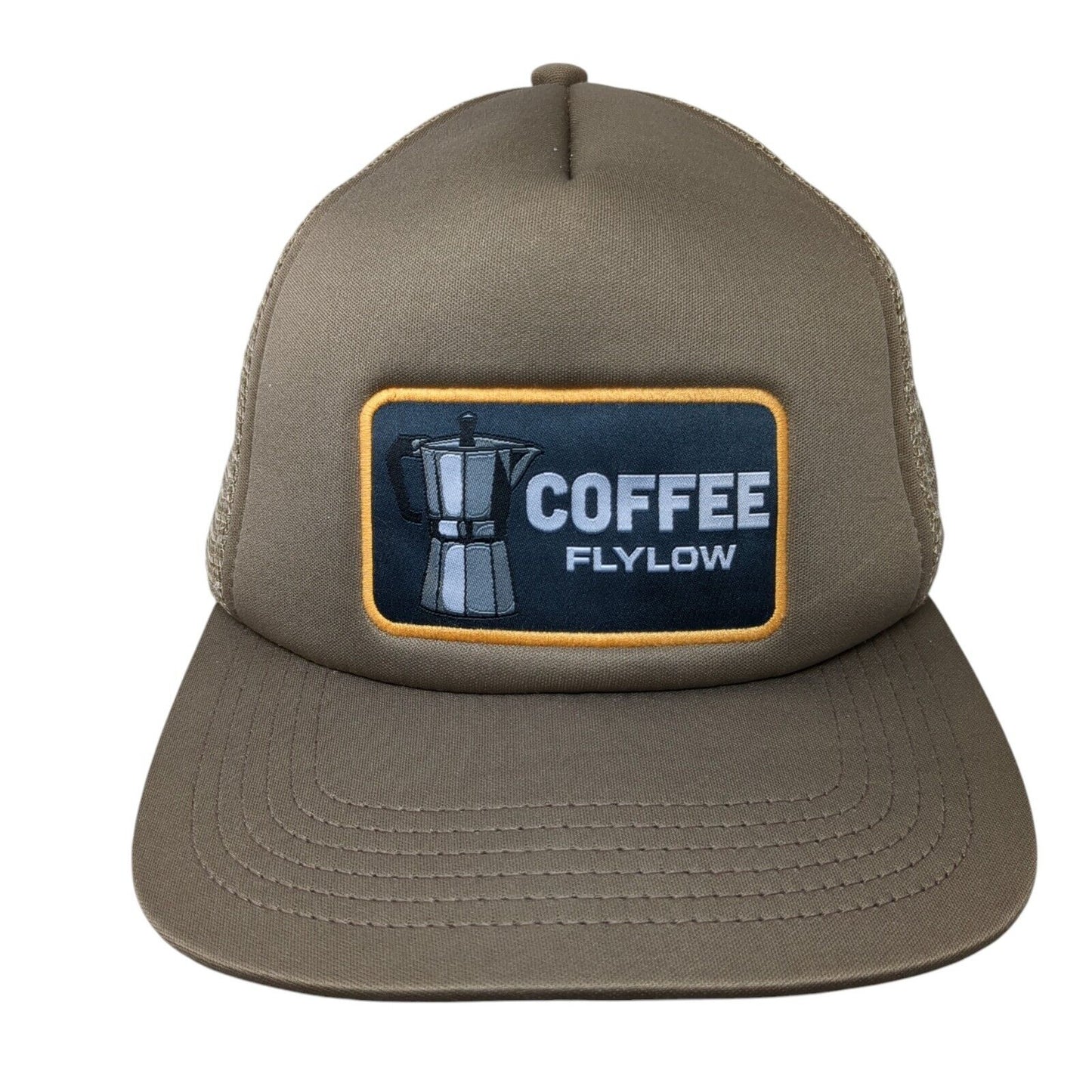 Coffee Flylow Snapback Trucker Hat Brown OSFM Adjustable Mesh Back Home Grown