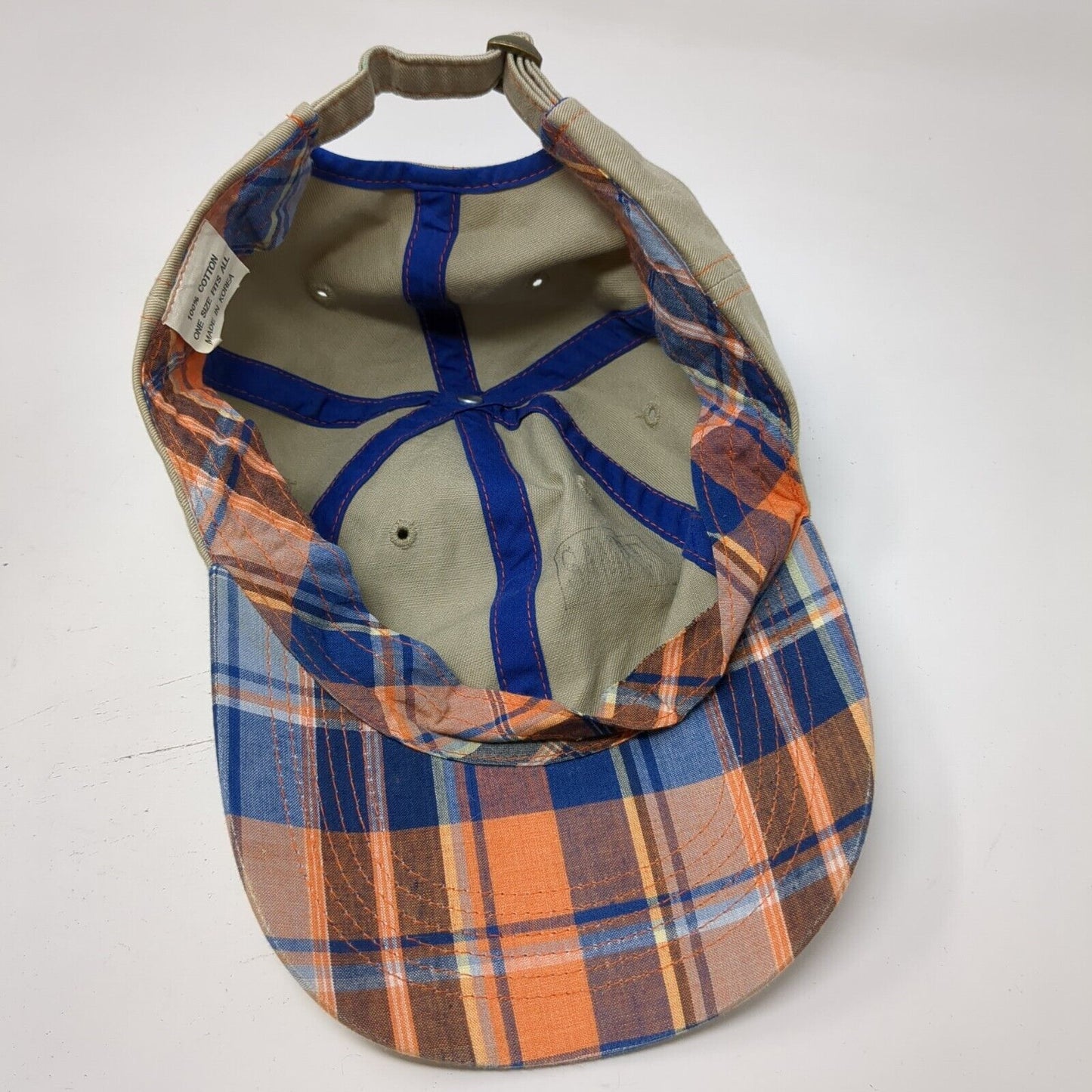 Unbranded Slideback Hat Tan OS Adjustable 6 Panel Lined Plaid Blank Cotton