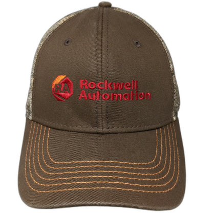 Brown Trucker Hat One Size Camo Rockwell Automation Mesh Snapback Embroidered