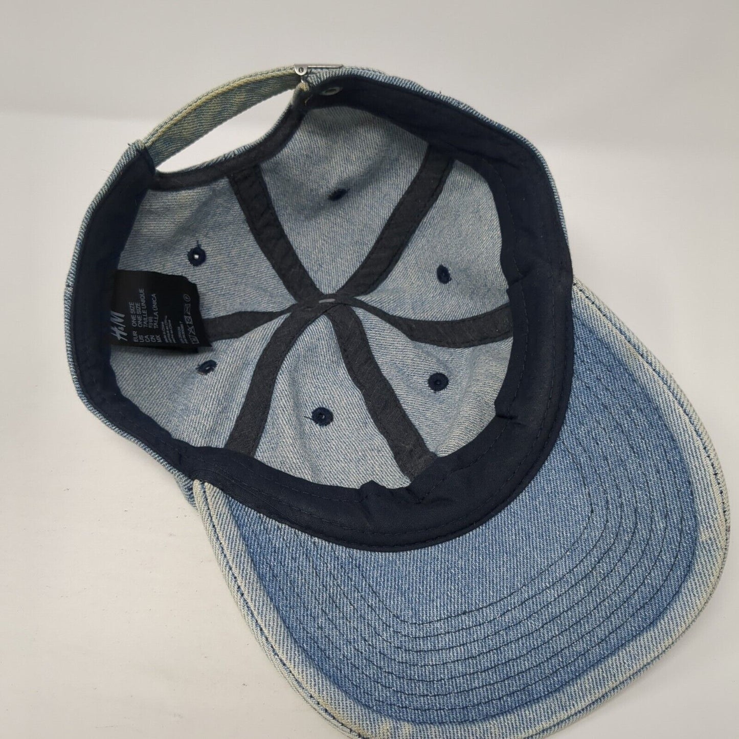 H&M Slideback Hat Blue One Size Adjustable Vented Holes 6 Panel Denim Blank