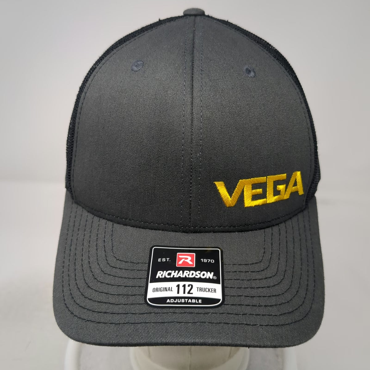Richardson 112 Trucker Hat Gray One Size Yellow Vega Embroidered Mesh Snapback