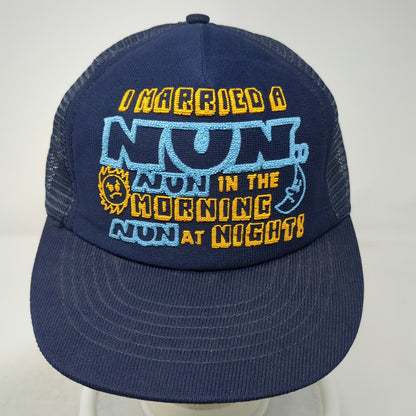 Blue Trucker Hat OS I Married A Nun Graphic Mesh Back Snapback Joke Pun Sun