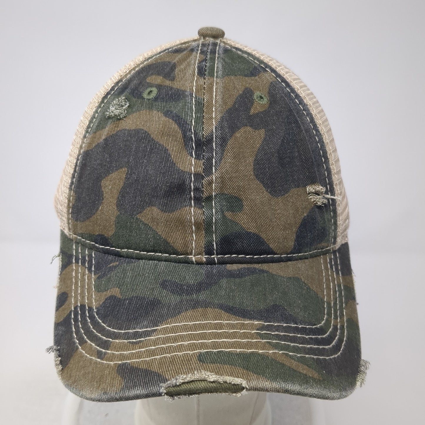 Unbranded Ponytail Trucker Hat Multicolor OS Camouflage Distressed Mesh Back