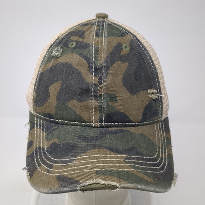 Unbranded Ponytail Trucker Hat Multicolor OS Camouflage Distressed Mesh Back