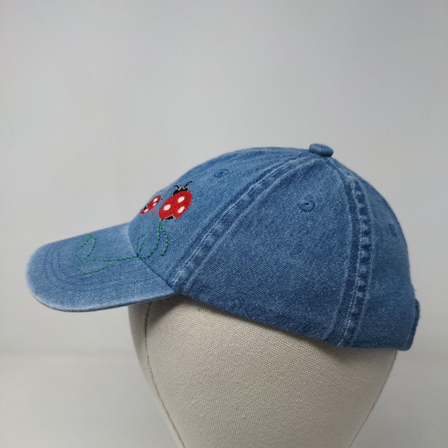 Kid Connection Girl's Strapback Hat Blue Size OS Embroidered Ladybugs Denim