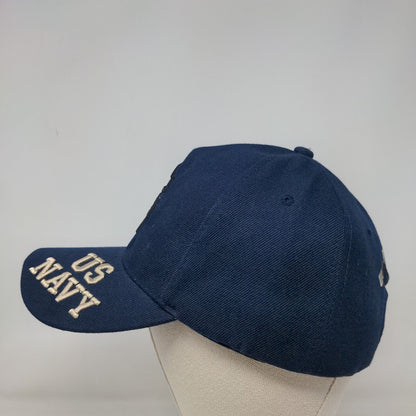 US Navy Strapback Hat Blue One Size Adjustable Embroidered Anchor 6 Panel