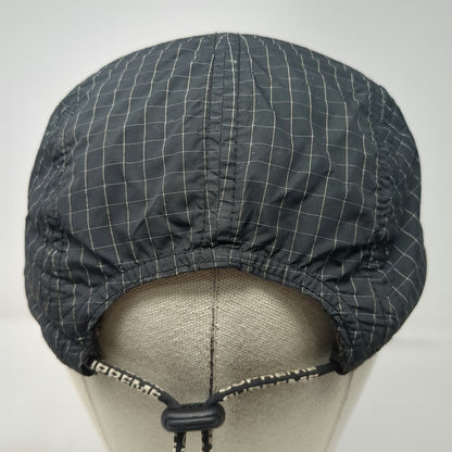 Supreme 5 Panel Black Hat Grid Pattern Drawstring Box Logo Made in USA Vintage