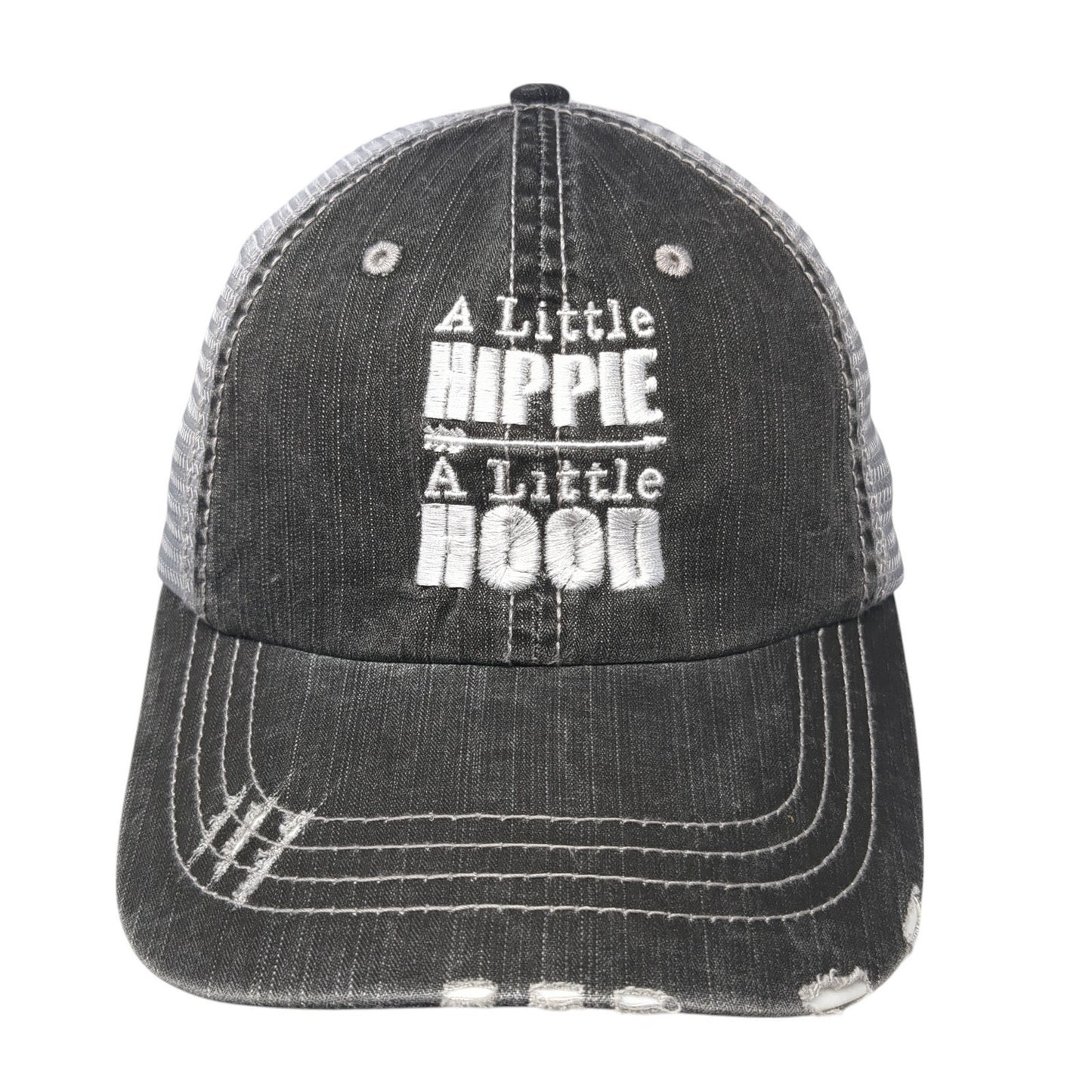 A Little Hippie A Little Hood Strapback Trucker Hat Gray One Size Mesh Back