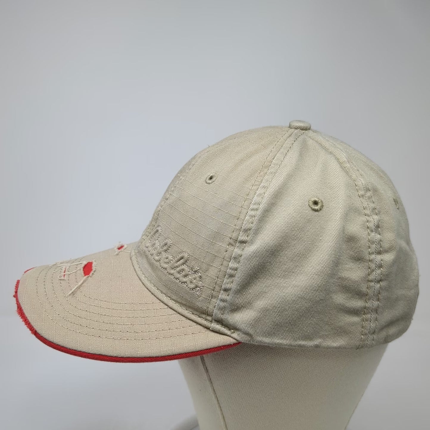 Cabela's Baseball Cap Beige Red S Noble Wear Strapback Hat Outdoor Hunting Logo