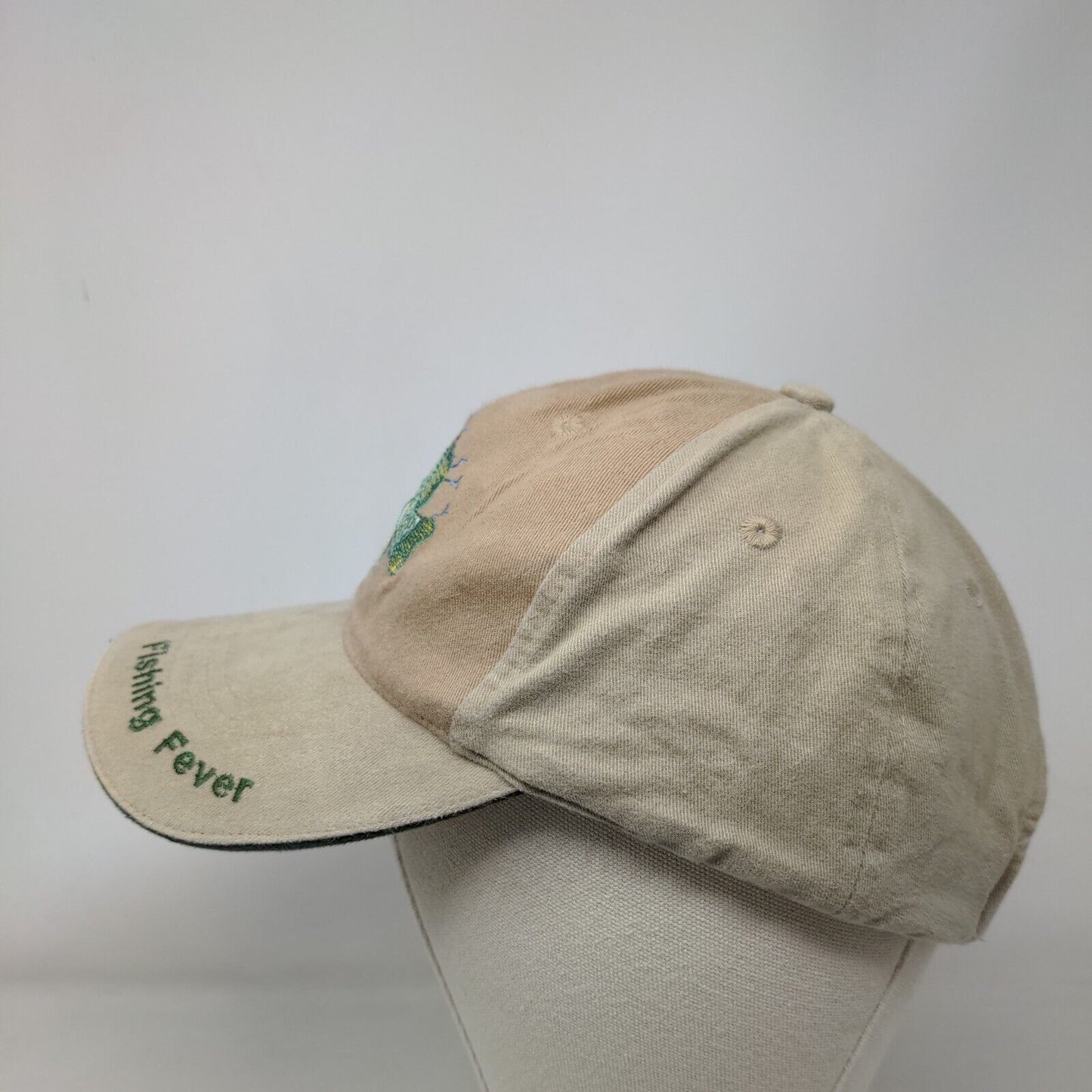 Fishing Strapback Hat Tan One Size Embroidered Adjustable Vent Holes