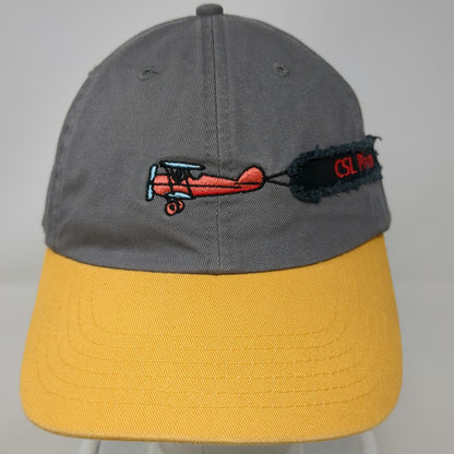 CSL Plasma Baseball Cap Gray Yellow OSFM Airplane Banner Underbill Buckle Hat