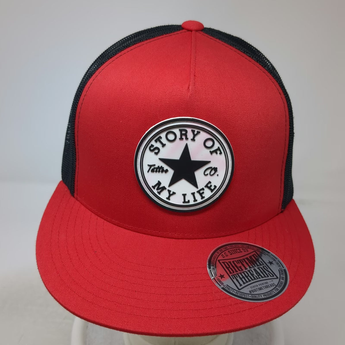 Trucker Hat Red One Size Star Logo Underbrim Graphic Snapback Mesh