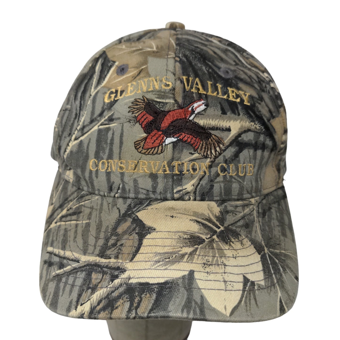 Nissin Men's Slideback Camo Hat Glenns Valley Conservation Club Embroidered Logo