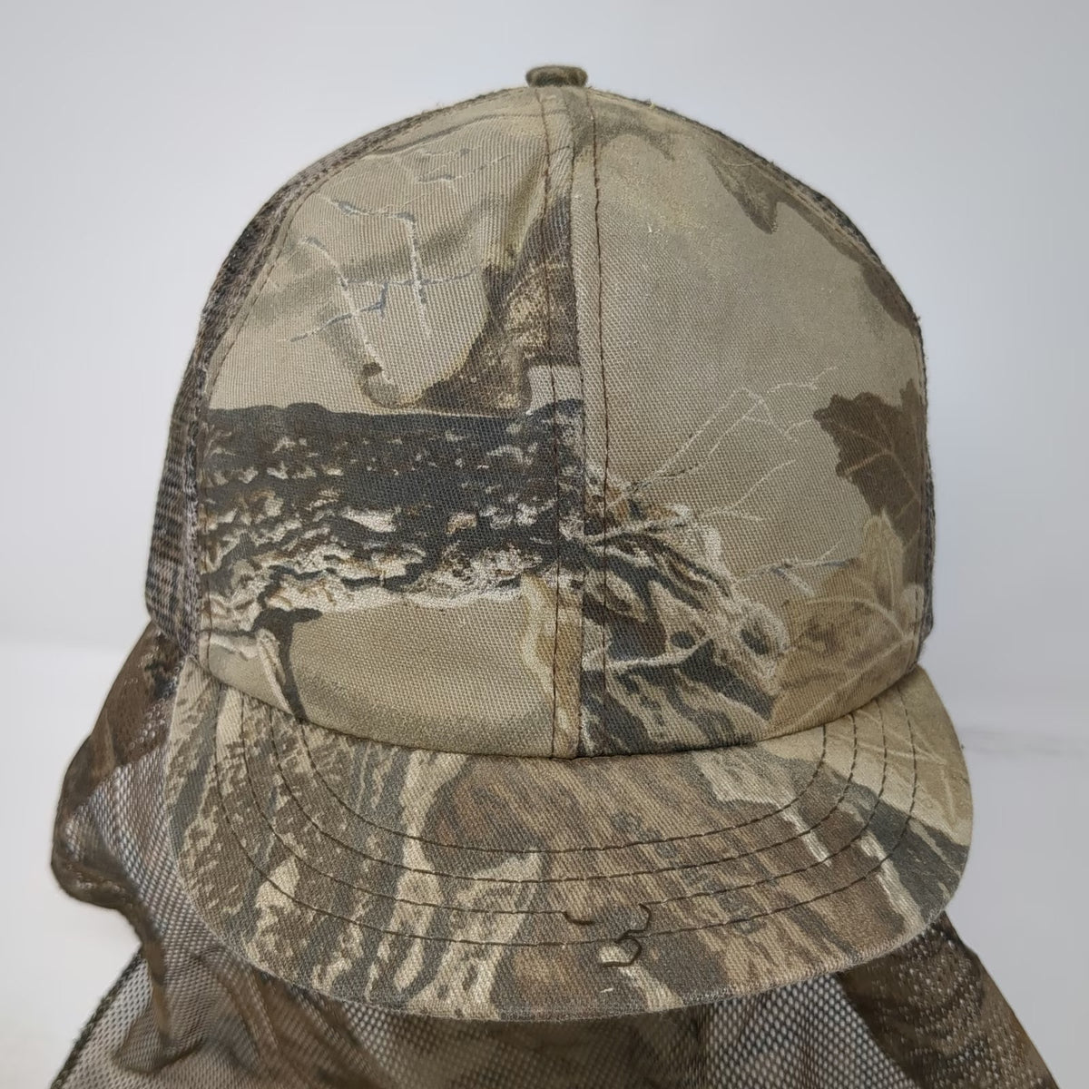 Precision Trucker Hat Brown Camo Mesh Face Mask Made in USA Hunting Vintage