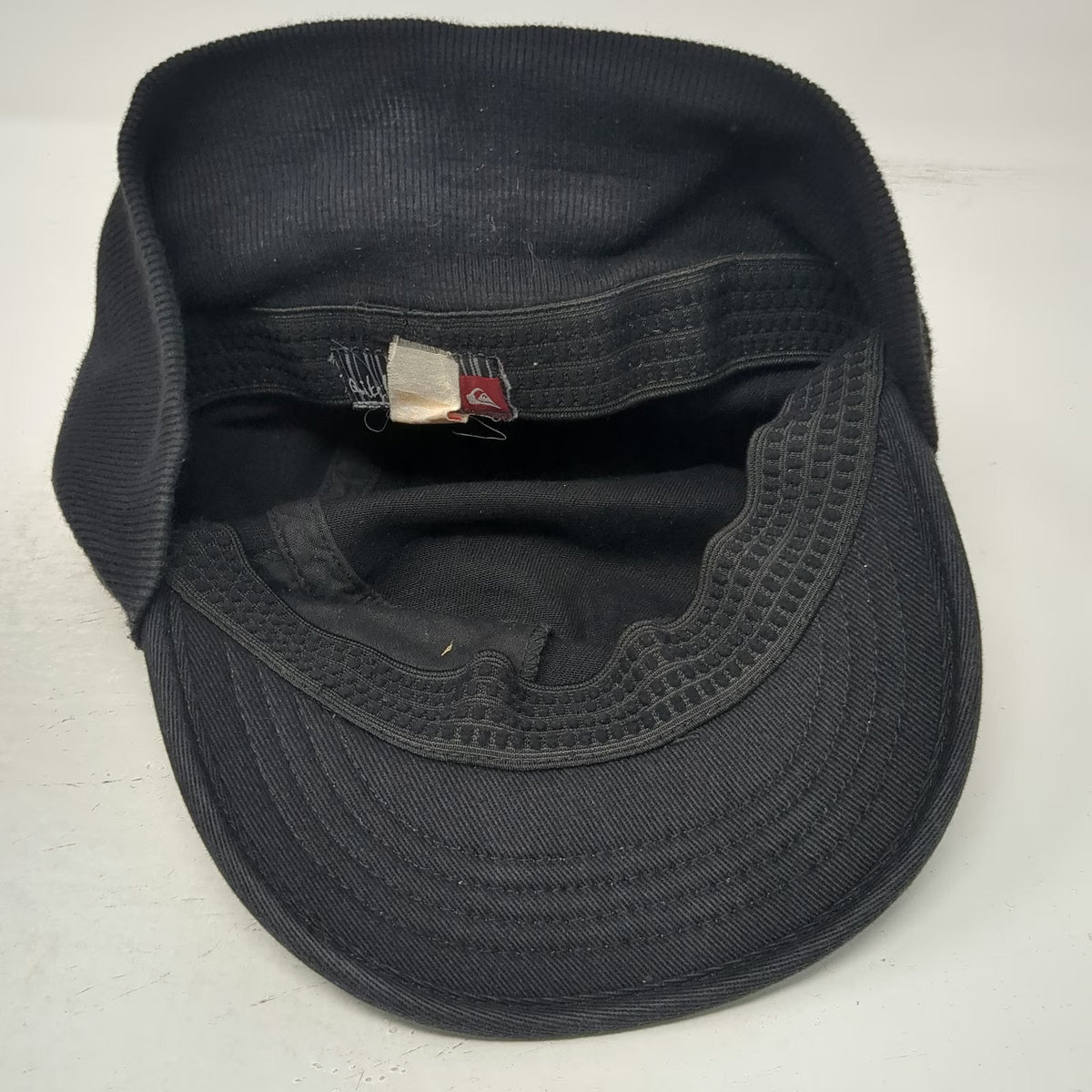 Quiksilver Army Cap Black One Size Hat Side Logo Patch Flat Brim Cotton Twill