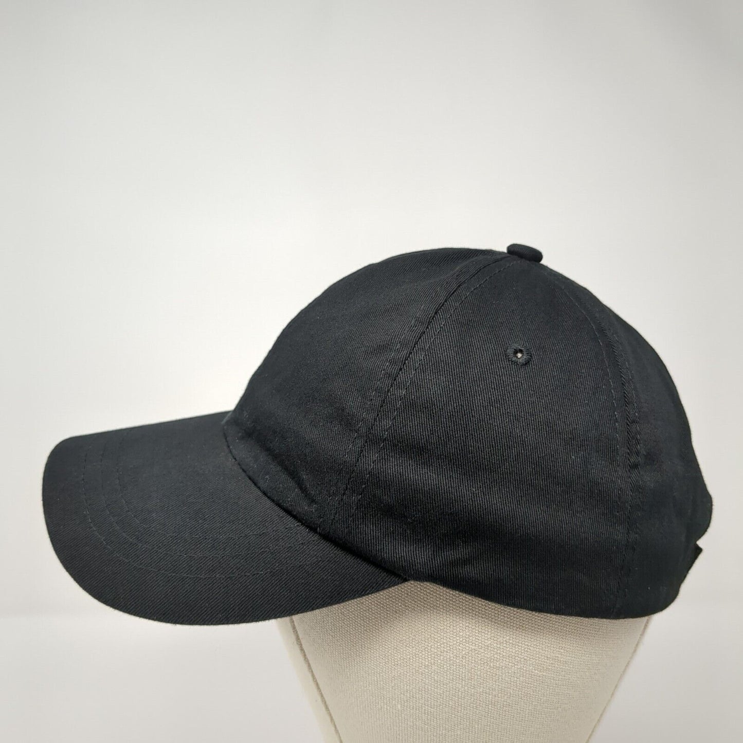 Unbranded Strapback Hat Black OSFA Adjustable Vented Holes 6 Panel Blank