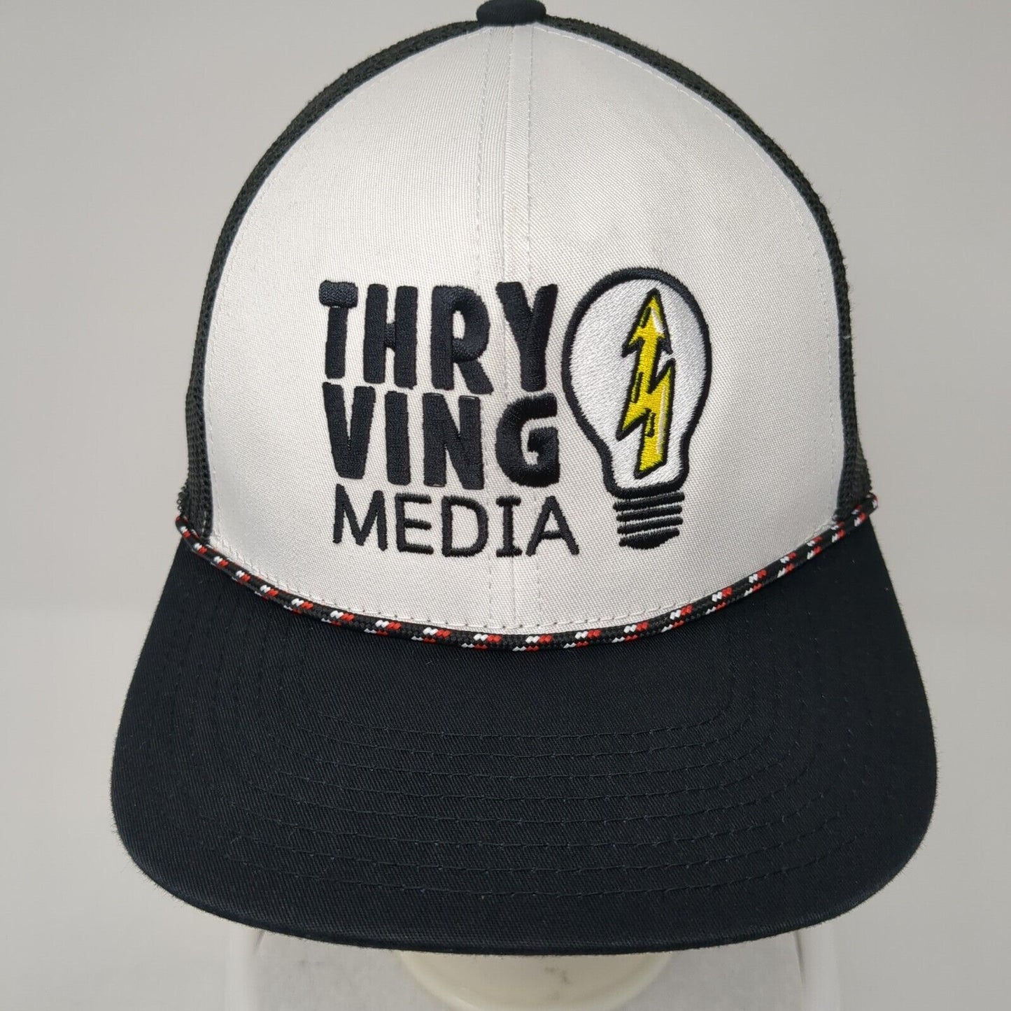 Thry Ving Media Snapback Rope Trucker Hat Black One Size Mesh Back