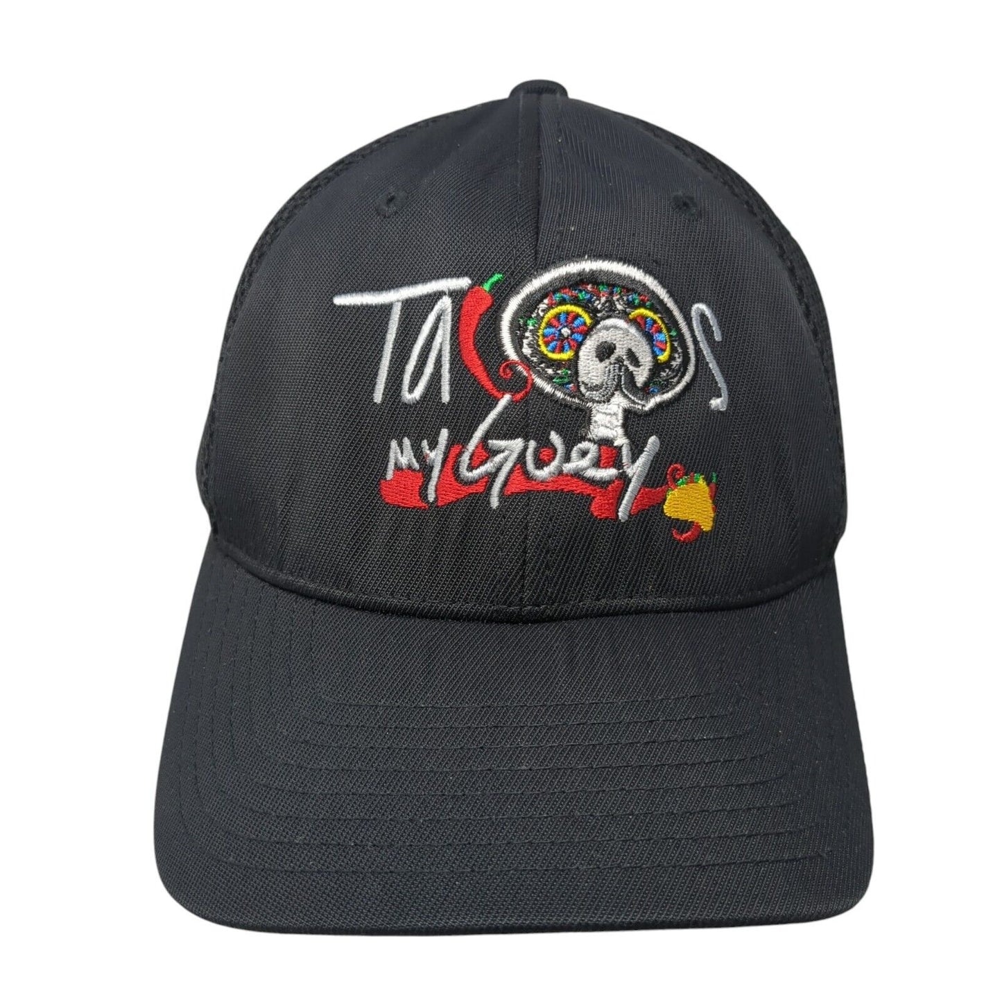 Tacos My Guey Fitted Baseball Cap Black L/XL Mesh Back Flexfit Yupoong