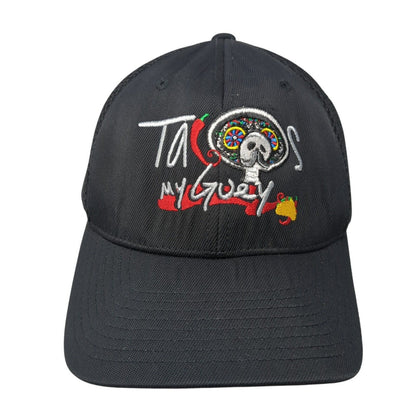 Tacos My Guey Fitted Baseball Cap Black L/XL Mesh Back Flexfit Yupoong