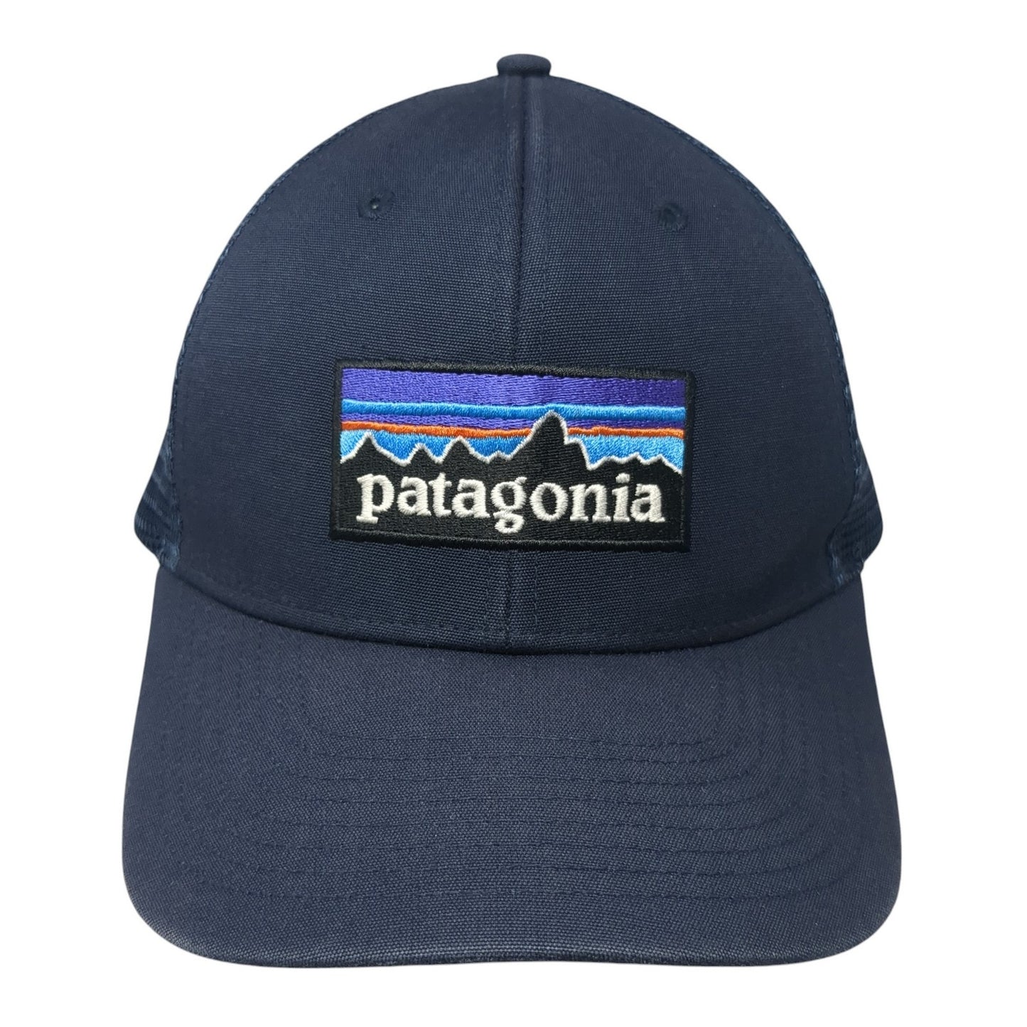 Patagonia P-6 Logo Snapback Trucker Hat Blue One Size Solid Mesh Back