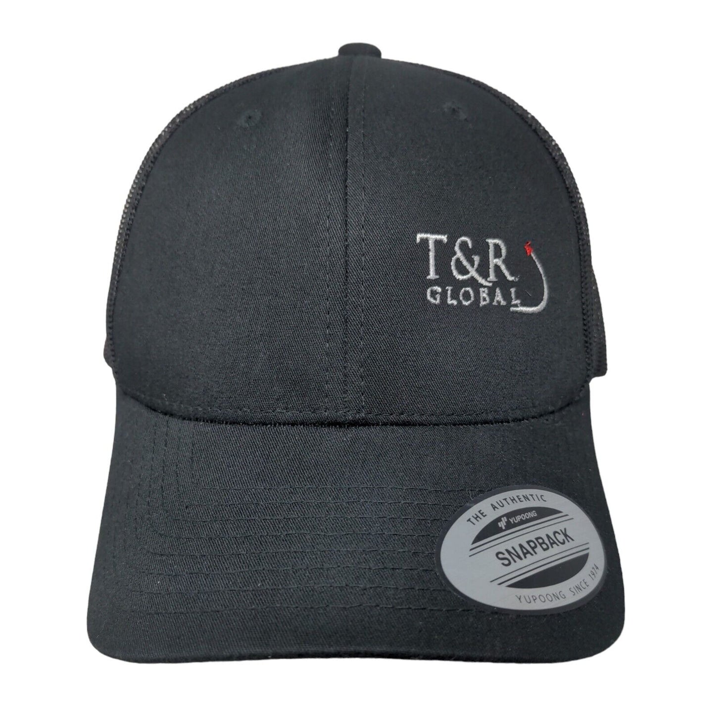 T&R Global Snapback Trucker Hat Black One Size Mesh Back The Classics Yupoong