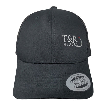 T&R Global Snapback Trucker Hat Black One Size Mesh Back The Classics Yupoong