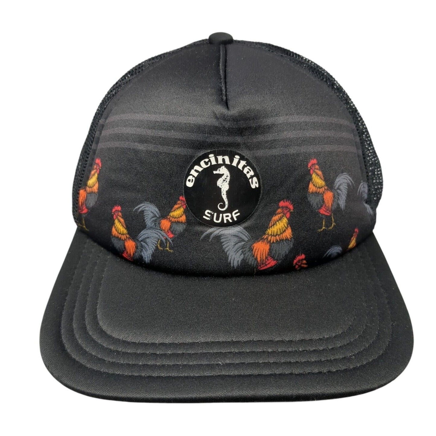 Encinitas Surf Rooster Snapback Trucker Hat Black OS Adjustable Mesh Back