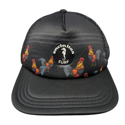 Encinitas Surf Rooster Snapback Trucker Hat Black OS Adjustable Mesh Back