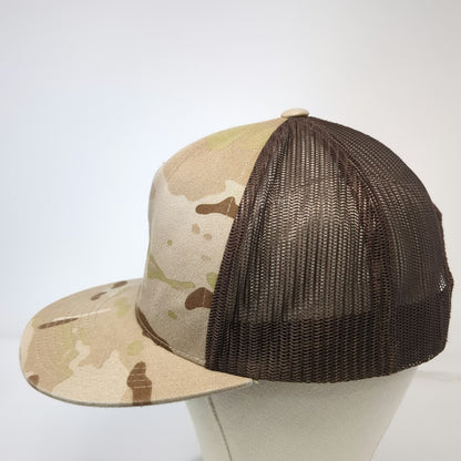 Yupoong Trucker Hat Beige Brown Camo One Size Wyoming Bucking Horse Snapback