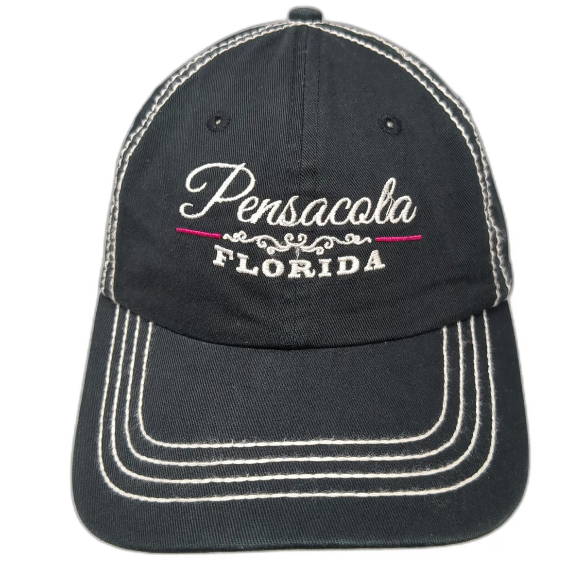 Big Accessories Baseball Cap Black One Size Pensacola Florida Hat White Stitch