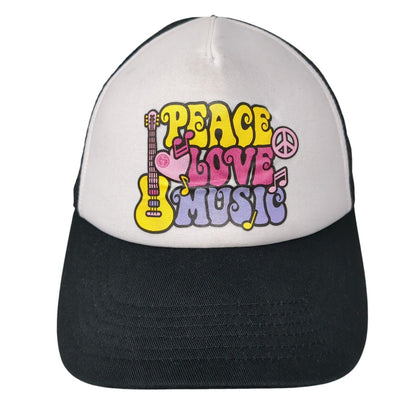 Peace Love Music Snapback Trucker Hat Black Youth 5-10 Years Mesh Back