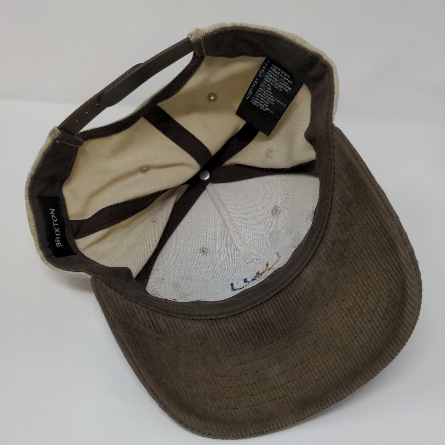 Brixton Snapback Hat Tan OSFA Adjustable Embroidered Corduroy 6 Panel