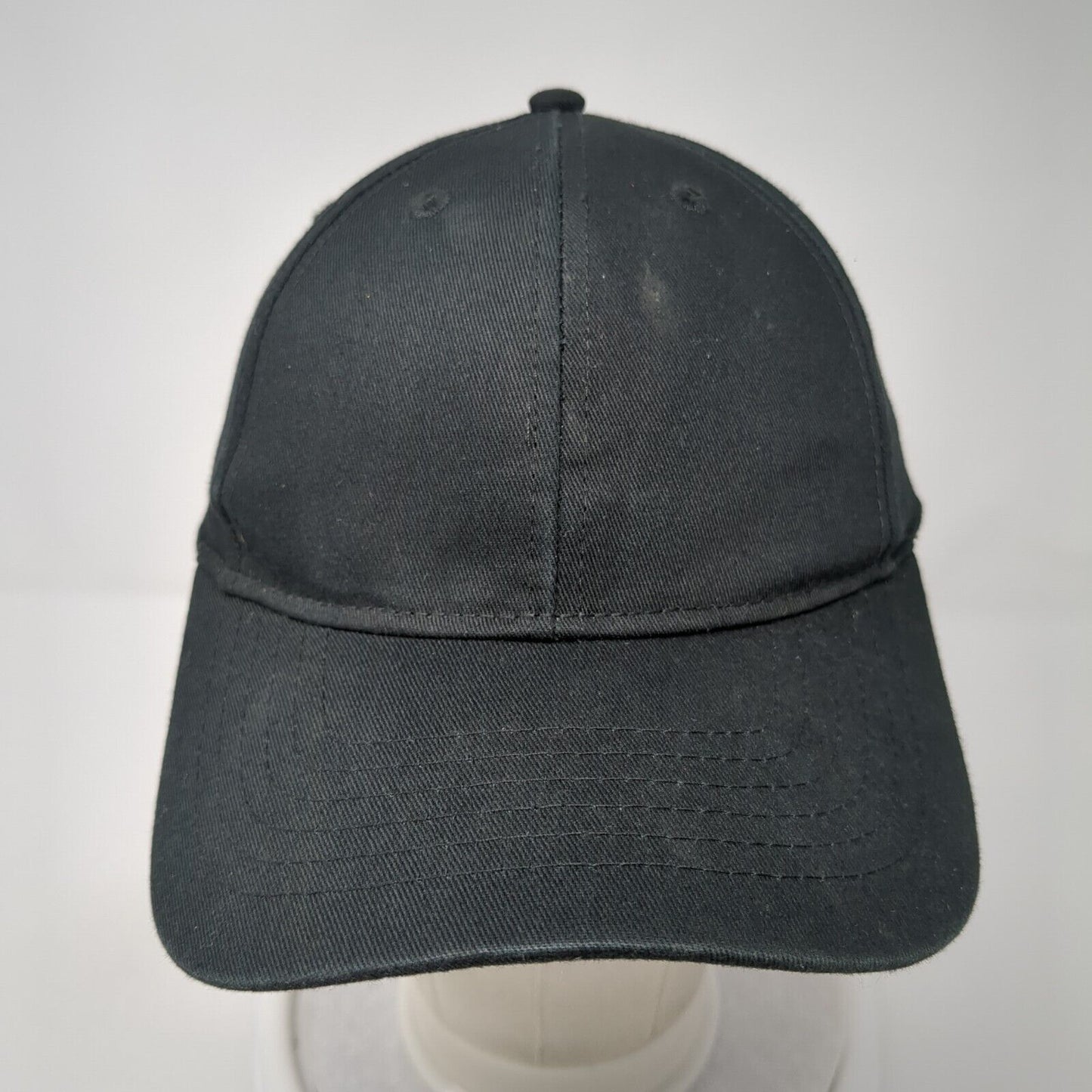 Sportsman Strapback Hat Black One Size Adjustable Vented Holes 6 Panel Blank
