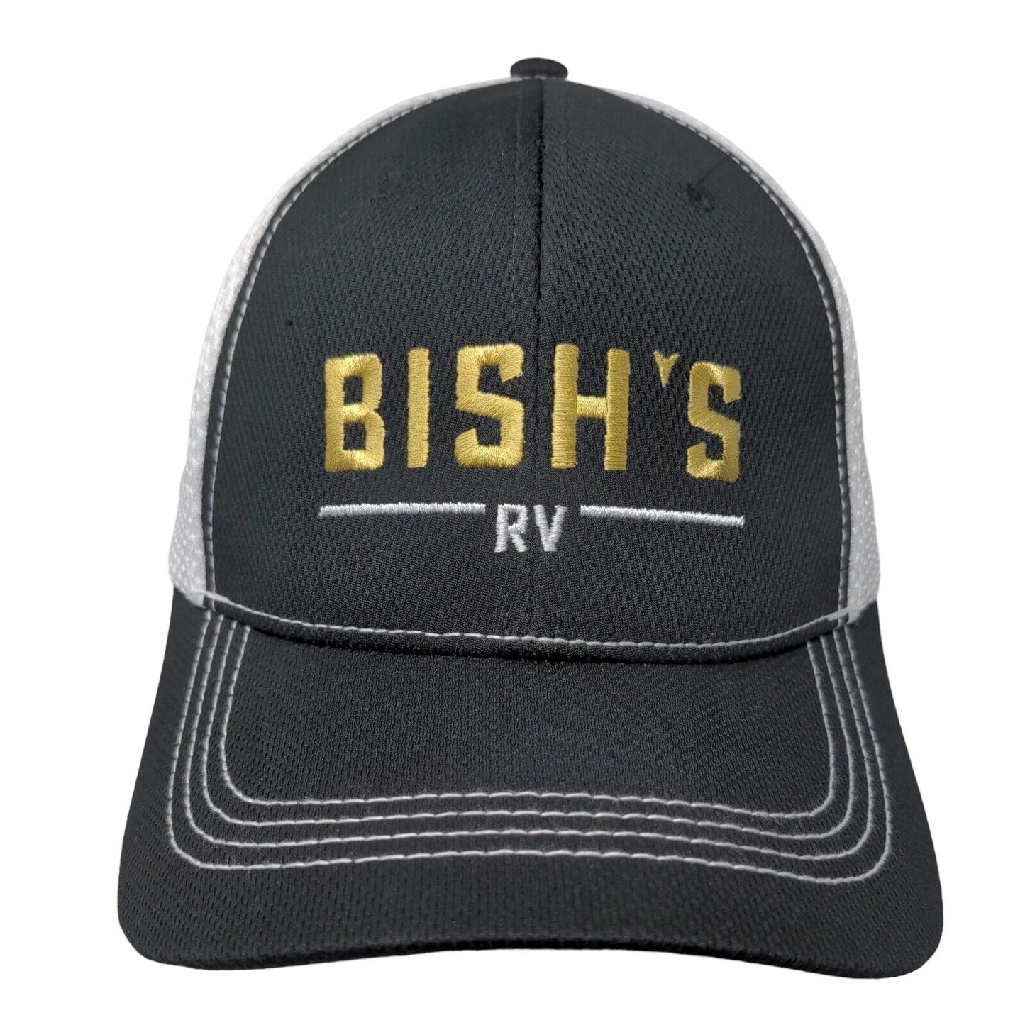 Bish's RV Snapback Mesh Back Trucker Embroidered Logo Hat Black White