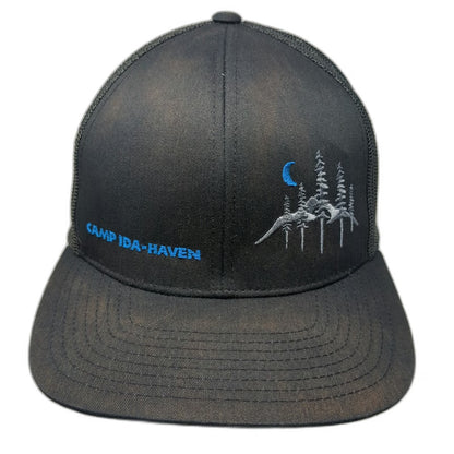 Pacific Headwear Trucker Hat Black One Size Snapback Mesh Camp Ida-Haven Trees