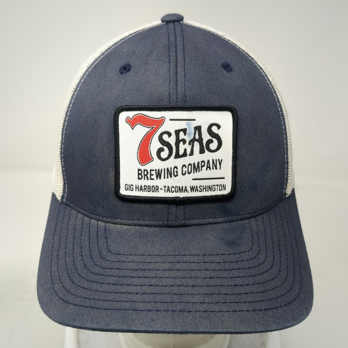 Yupoong Trucker Hat Blue White One Size Mesh Snapback 7 Seas Brewing Company