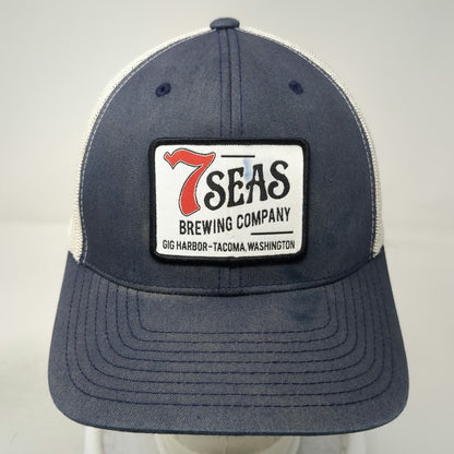Yupoong Trucker Hat Blue White One Size Mesh Snapback 7 Seas Brewing Company