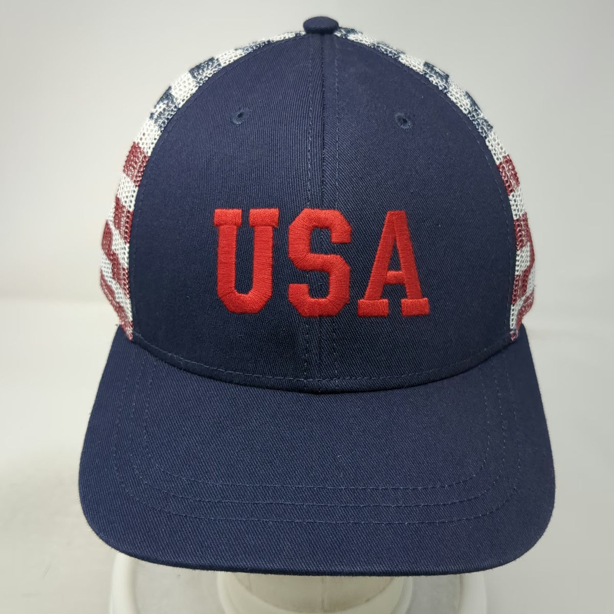 Blue USA Trucker Hat One Size Red White American Flag Mesh Snapback Patriotic