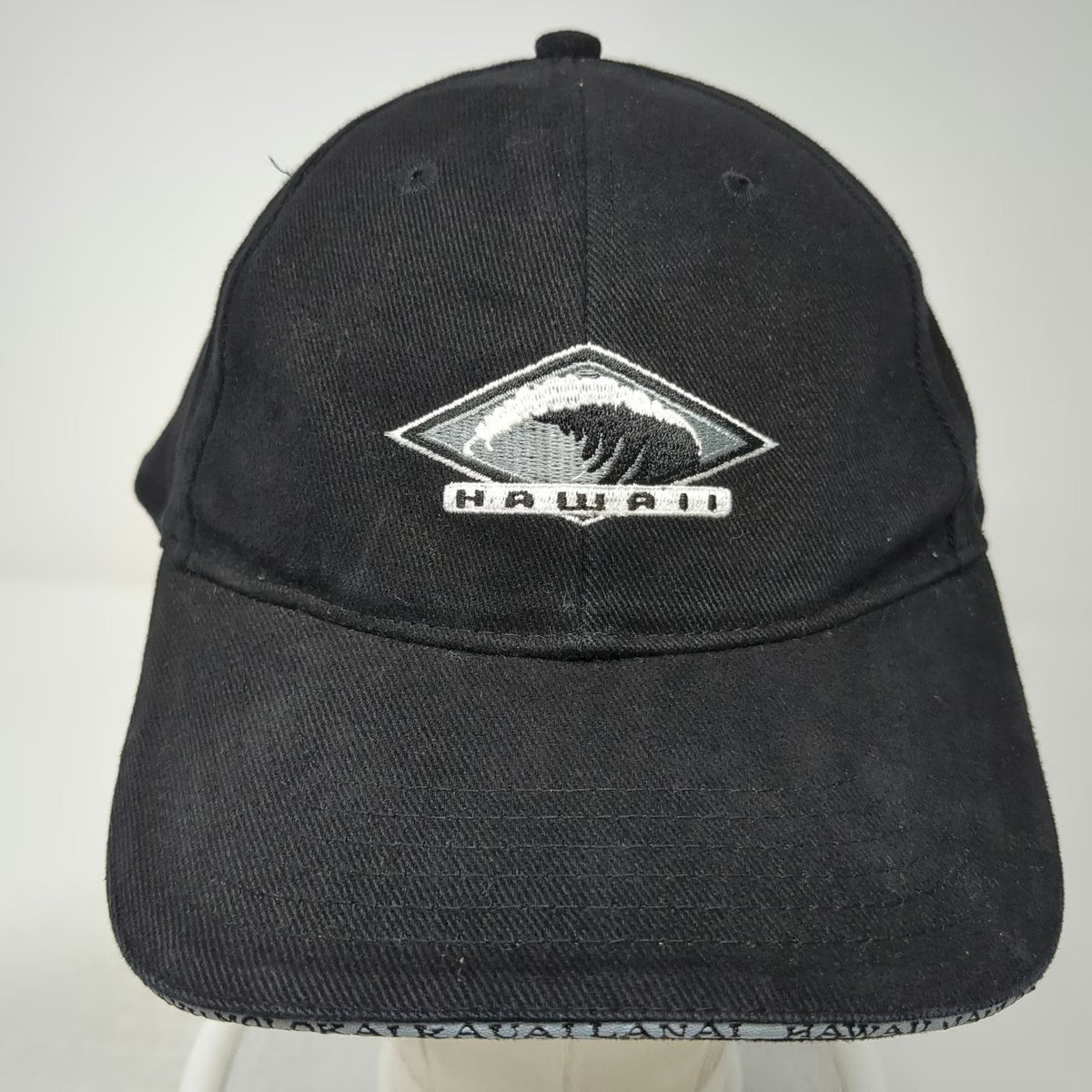 Surfware Hawaii Wave Black One Size Baseball Cap Hat Slideback Brim Text Logo