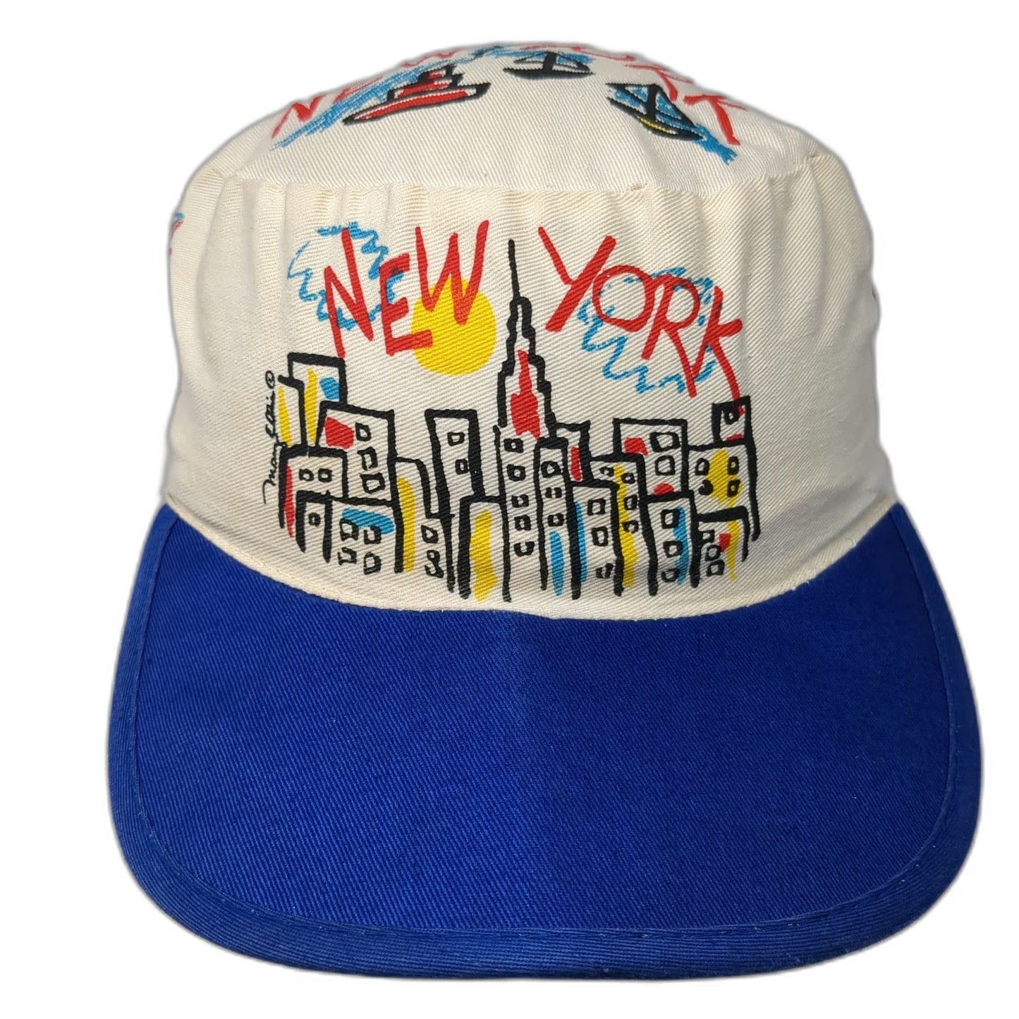 By Play Army Cap White Blue OS New York Skyline Cityscape Graphic Cotton Hat