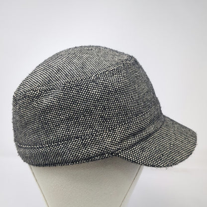 Army Cap Black White One Size Tweed Woven Fabric Side Buttons Cadet Hat